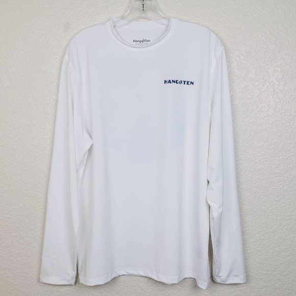 Men's Hang Ten White Crew Neck Long Sleeve UPF 50+ Quick Dry Graphic T-Shirt - Picture 3 of 9